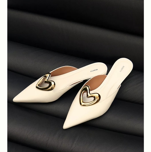 Maeve Shoes - Maeve White and Gold Mules Sleek Slip-On Design